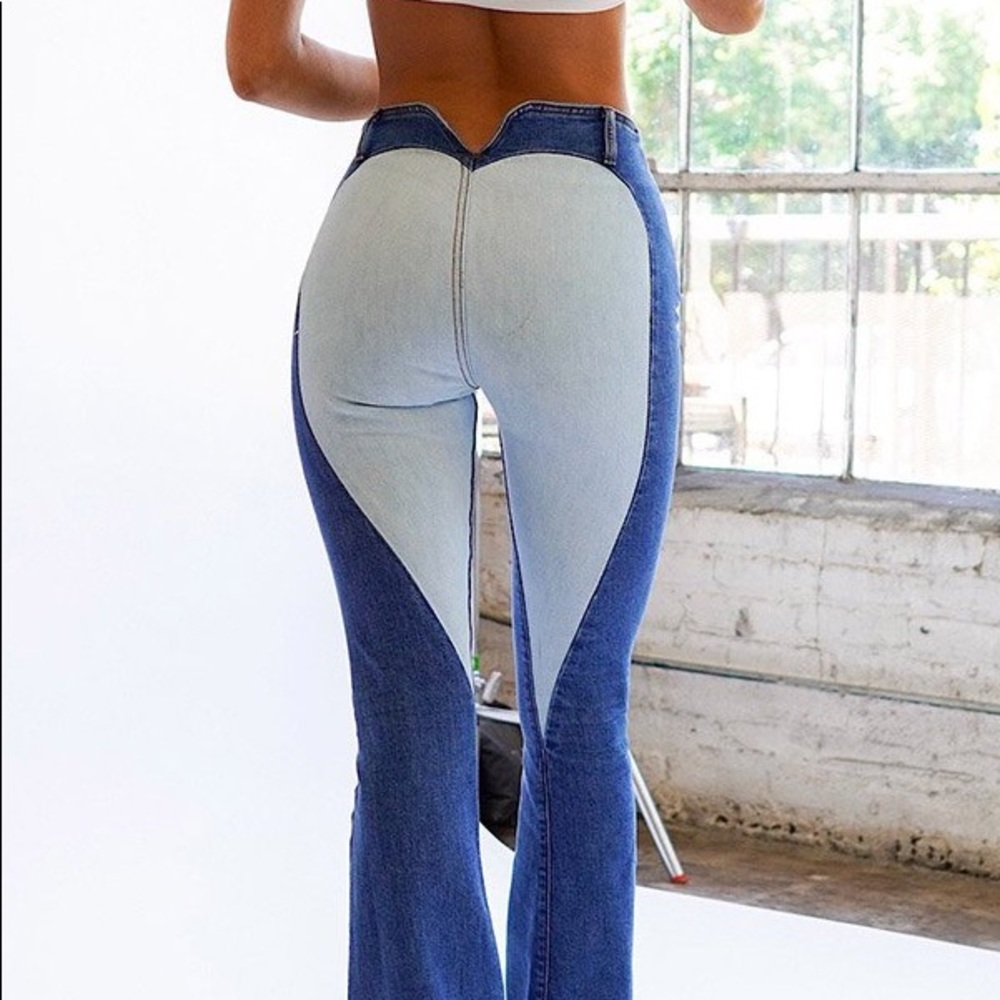 Heart Patched High Waisted Flare Jeans